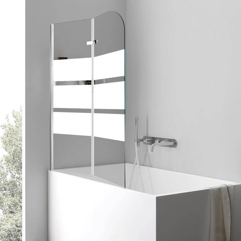 Badewannenaufsatz faltbar Klar NANO Glas ESG 6mm Duschabtrennung für Badewannen 2-teilig faltbar 100*140CM weiß