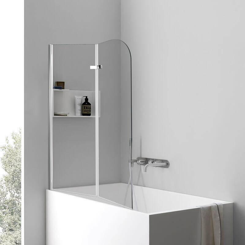 Badewannenaufsatz faltbar Klar NANO Glas ESG 6mm Duschabtrennung für Badewannen 2-teilig faltbar 100*140CM Silber