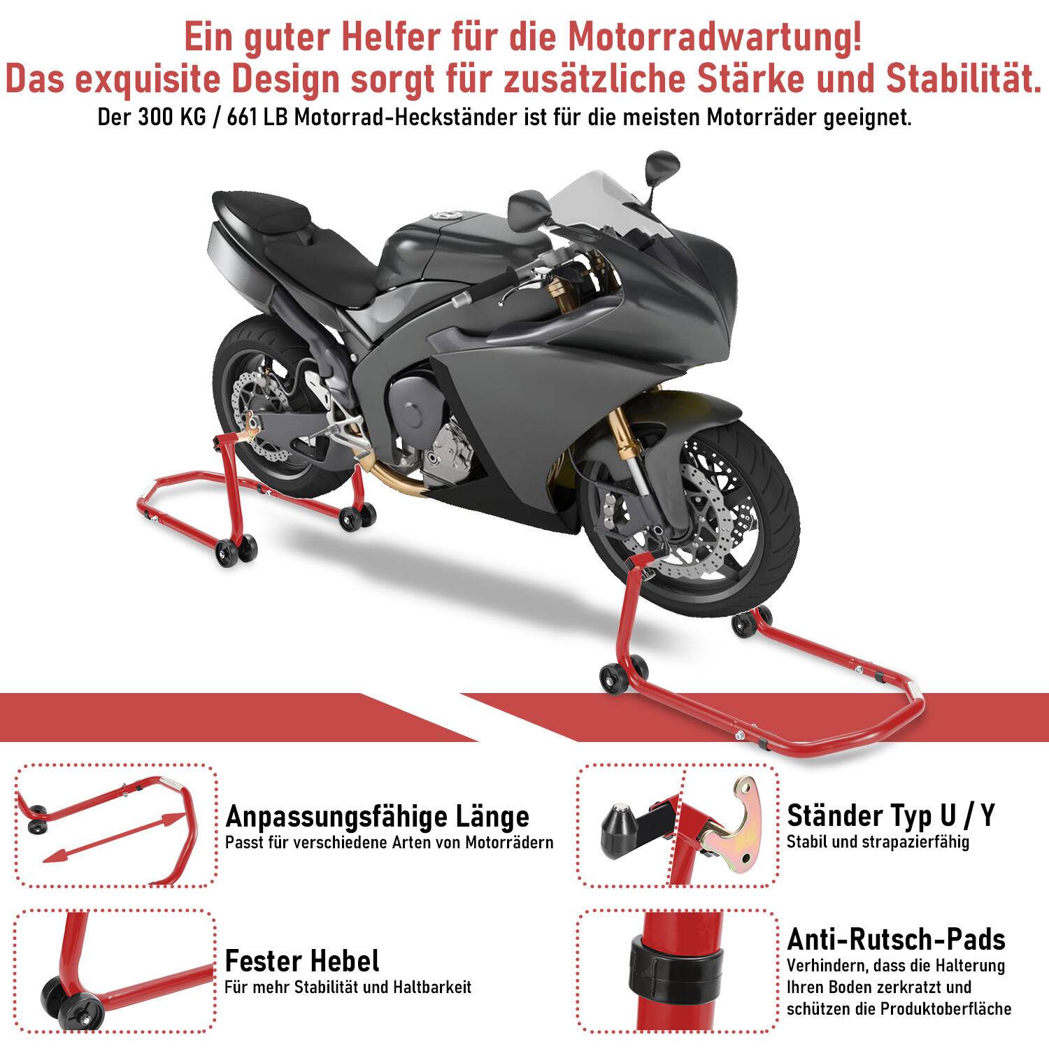 Motorradträger Transportträger für verstellbare Hinterradbreite, für fast alle Motorräder