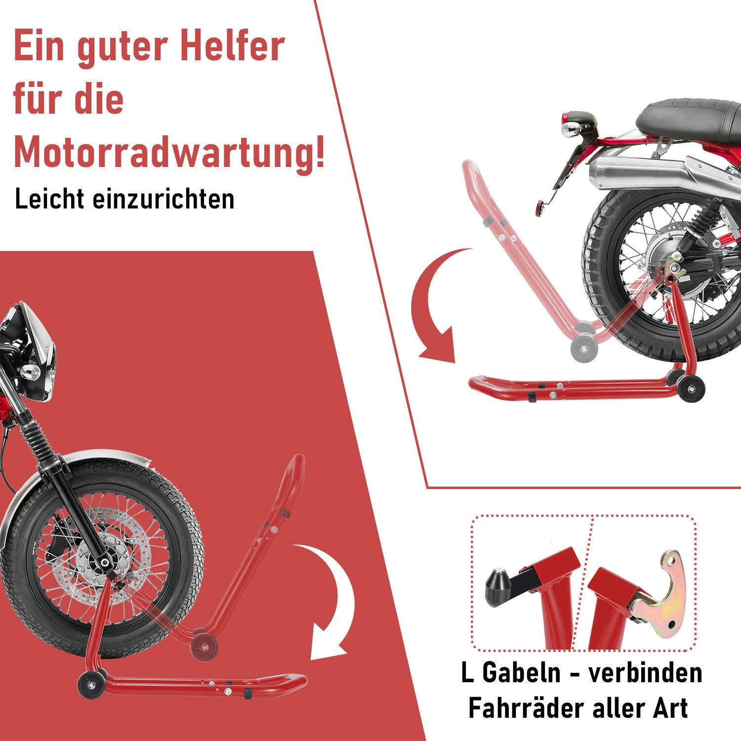 2x Motorradständer Verstellbare Transportständer für Vorder- und Hinterräder