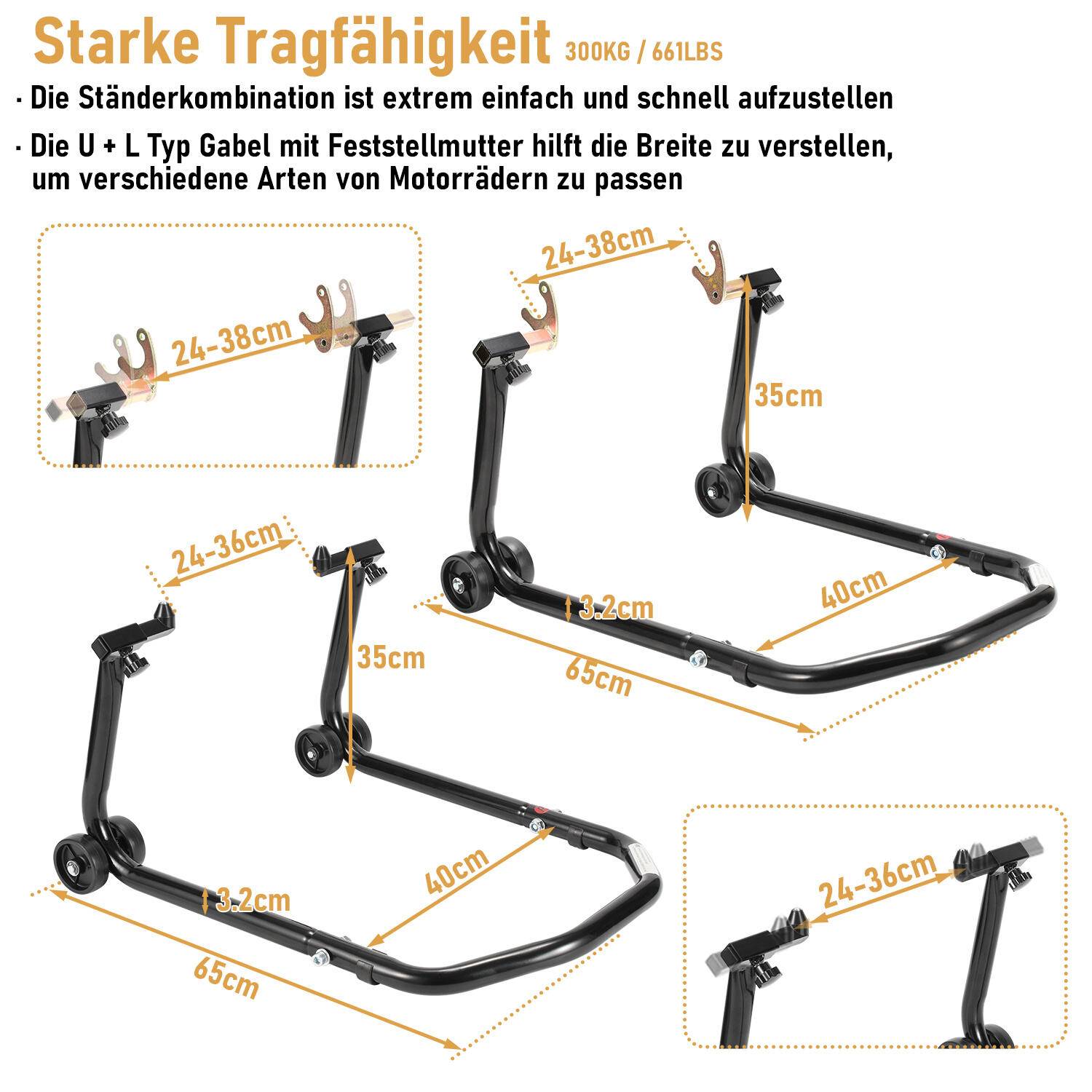 2x Motorradständer Verstellbare Vorder- und Hinterradständer, hauptsächlich Transportständer, für fast alle Motorräder