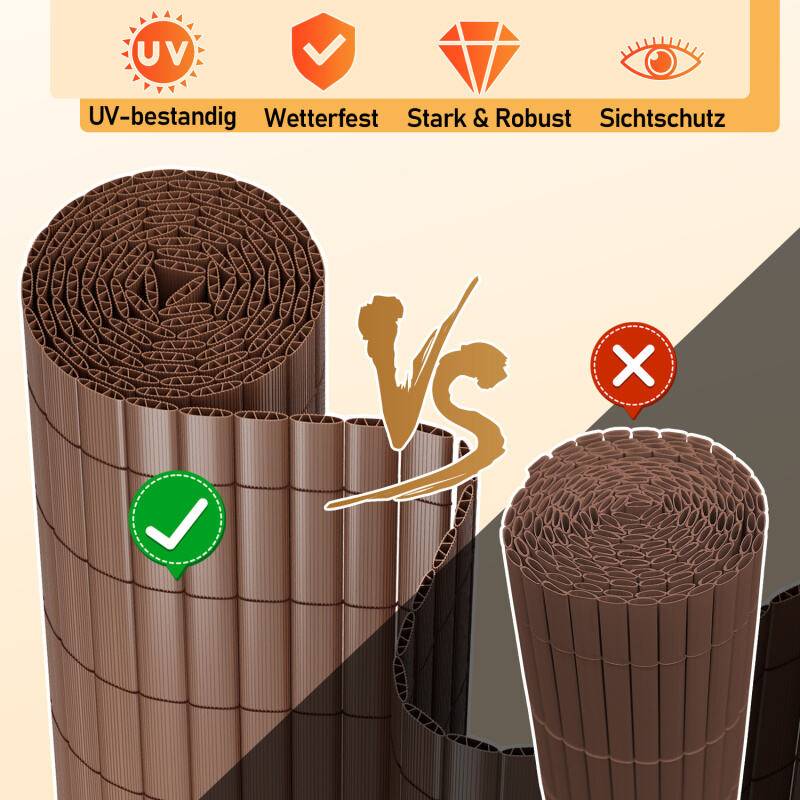 PVC Sichtschutzmatte Sichtschutzzaun Sichtschutz für Zaun Balkon braun 90x300cm Stabile W-Form