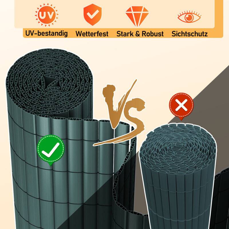 PVC Sichtschutzmatte Sichtschutzzaun Sichtschutz für Zaun Balkon Grün 160x500cm Stabile W-Form