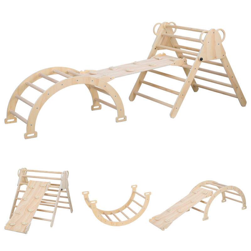 kletterdreieck Holz Klettergerüst Indoor für Kleinkinder ab 2 Jahre Natur