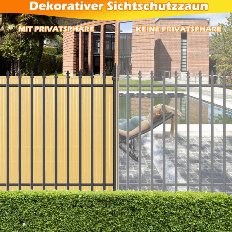PVC Sichtschutzmatte Sichtschutzzaun Sichtschutz für Zaun Balkon,Sichtschutzzaun Windschutz Wasserdicht ohne Bohren,Bambus 100x500cm