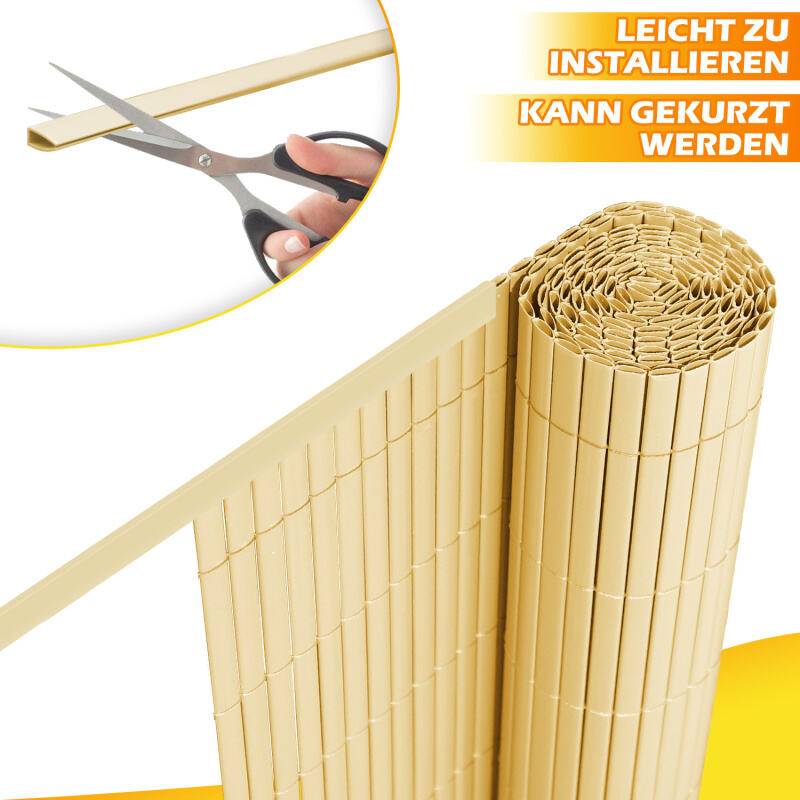 PVC Sichtschutzmatte Sichtschutzzaun Sichtschutz für Zaun Balkon,Sichtschutzzaun Windschutz Wasserdicht ohne Bohren,Bambus 100x500cm