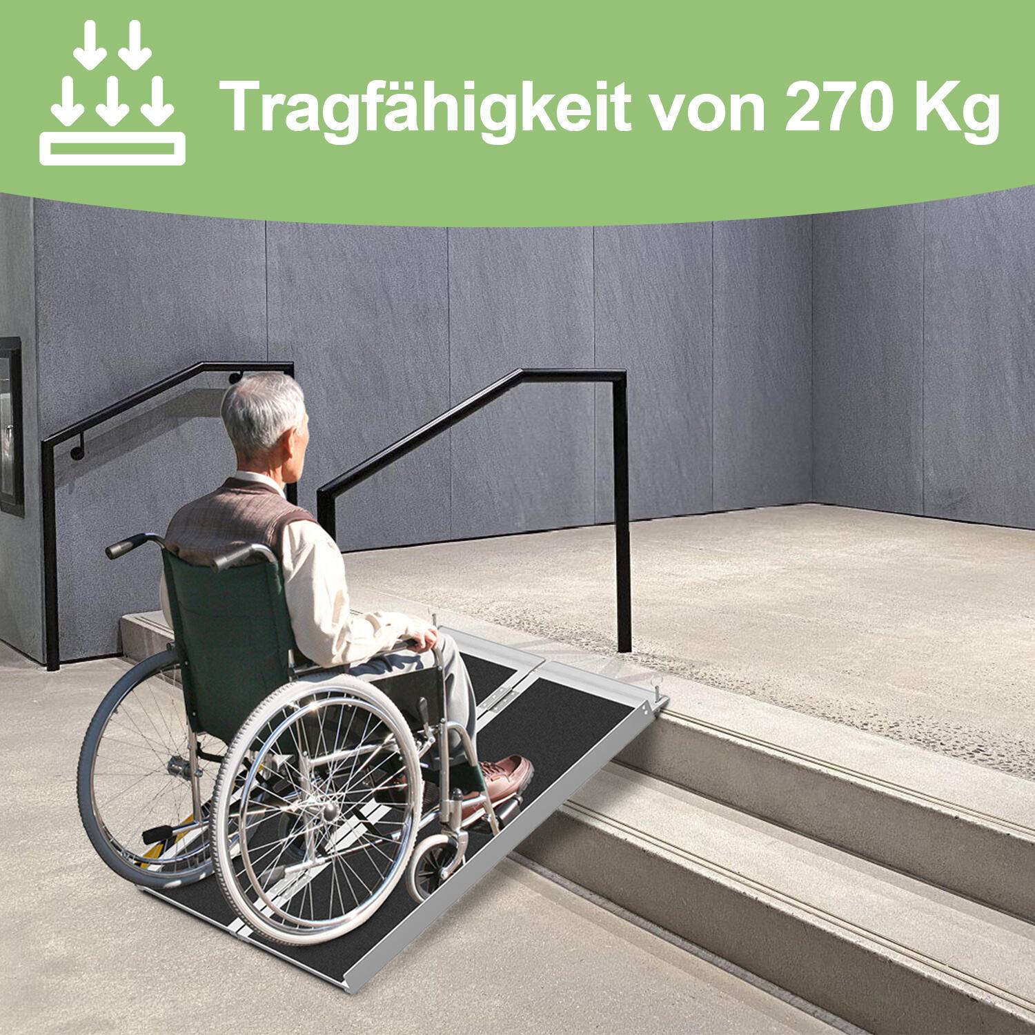 Rollstuhlrampe Rollirampe Auffahrrampe Laderampe 2x faltbar Alu rutschfeste Oberfläche 61cm 270kg