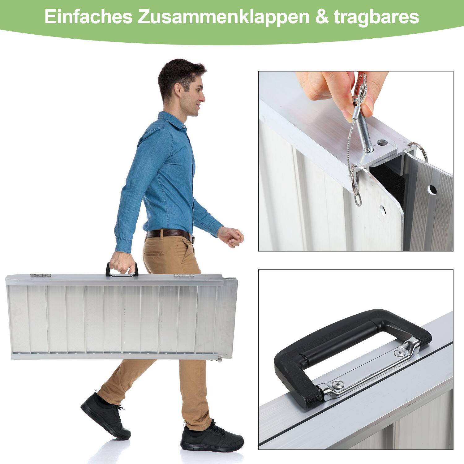 Rollstuhlrampe Rollirampe Auffahrschiene Klappbar Auffahrrampe Alu rutschfeste Oberfläche 91cm bis 270kg