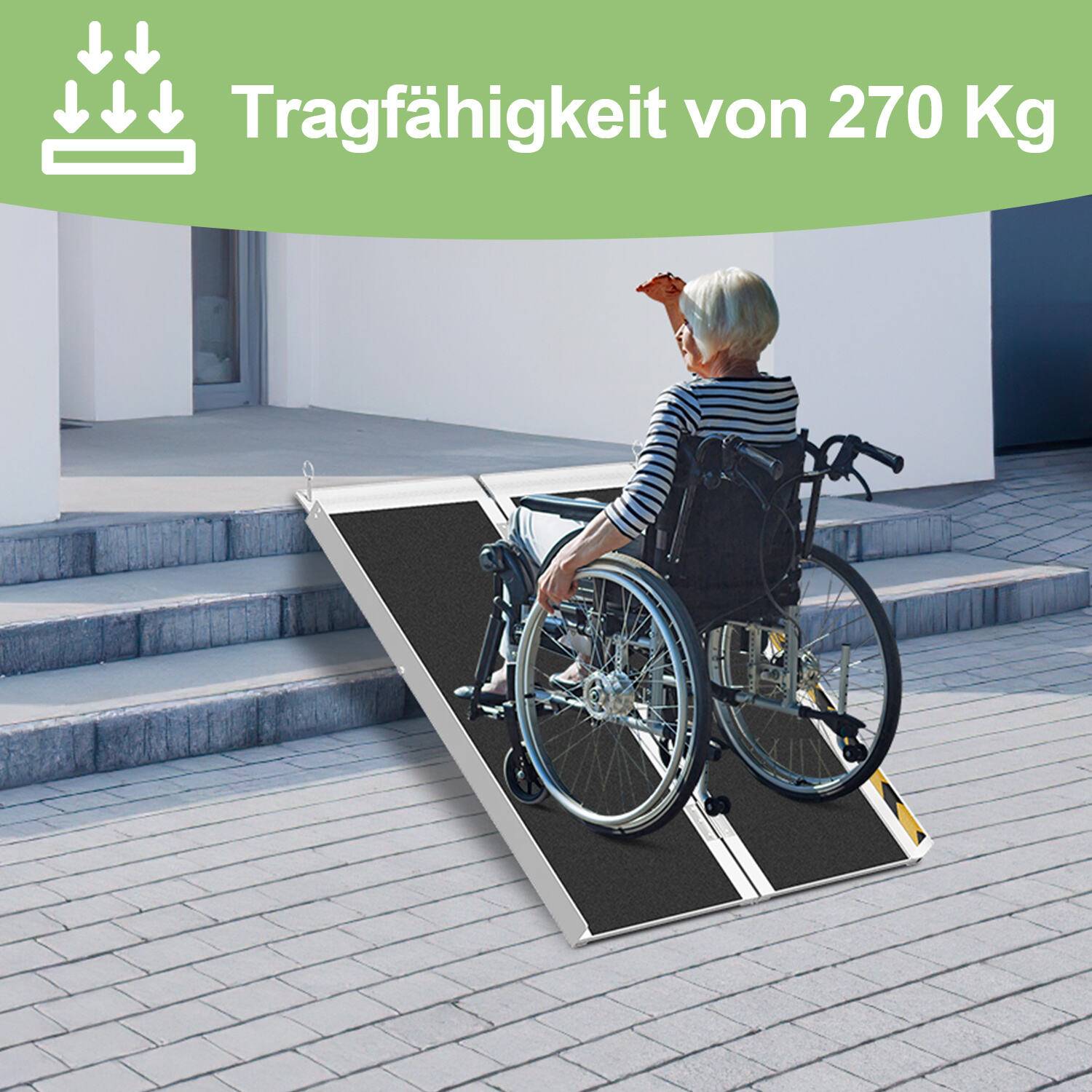 Rollstuhlrampe Rollirampe Kofferrampe Auffahrrampe Auffahrschiene 2x faltbar Aluminium 91cm bis 270kg