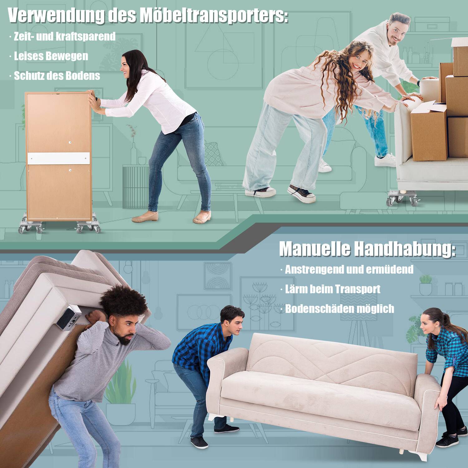 Möbelheber 4 stück Möbelroller 500KG Umzughelfer Möbel Transport Möbelhund Transporthilfe Möbelrücker