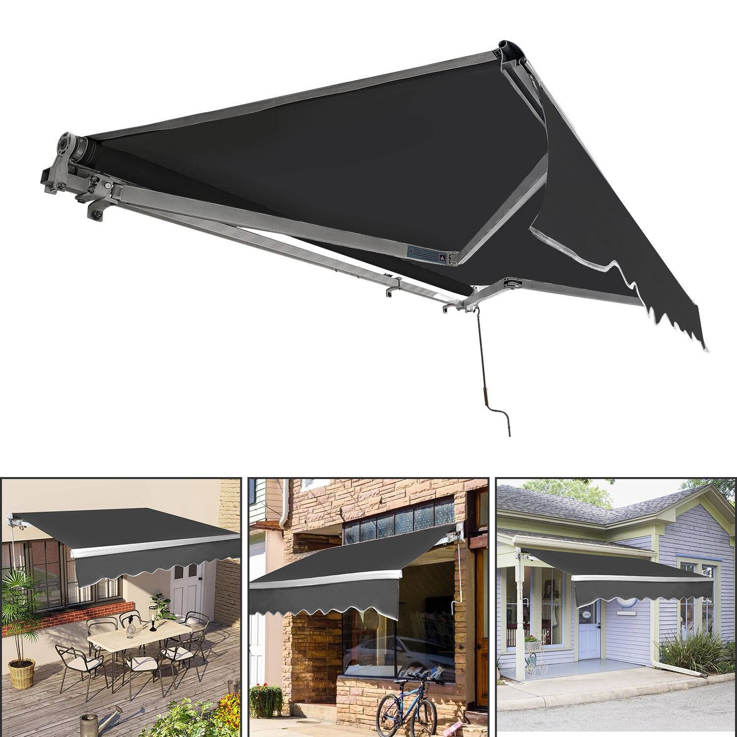Gelenkarmmarkise 350x300cm Grau Sonnenmarkise einziehbare Markise Sonnenschutz Balkonmarkise Gelenkarm
