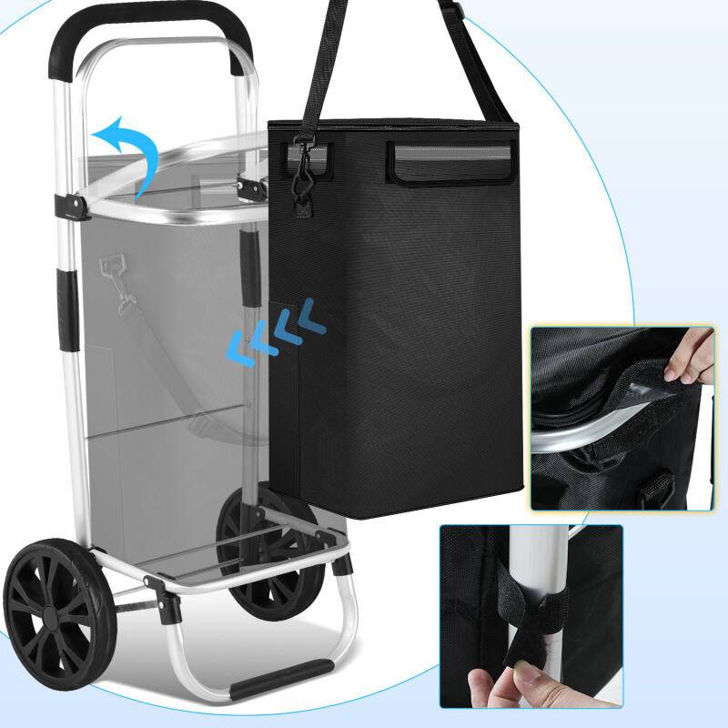 Einkaufstrolley Einkaufswagen klappbar mit - Wasserdichte Shopping Tasche - 40L Kapazität inkl. Kühlfach & Trolley