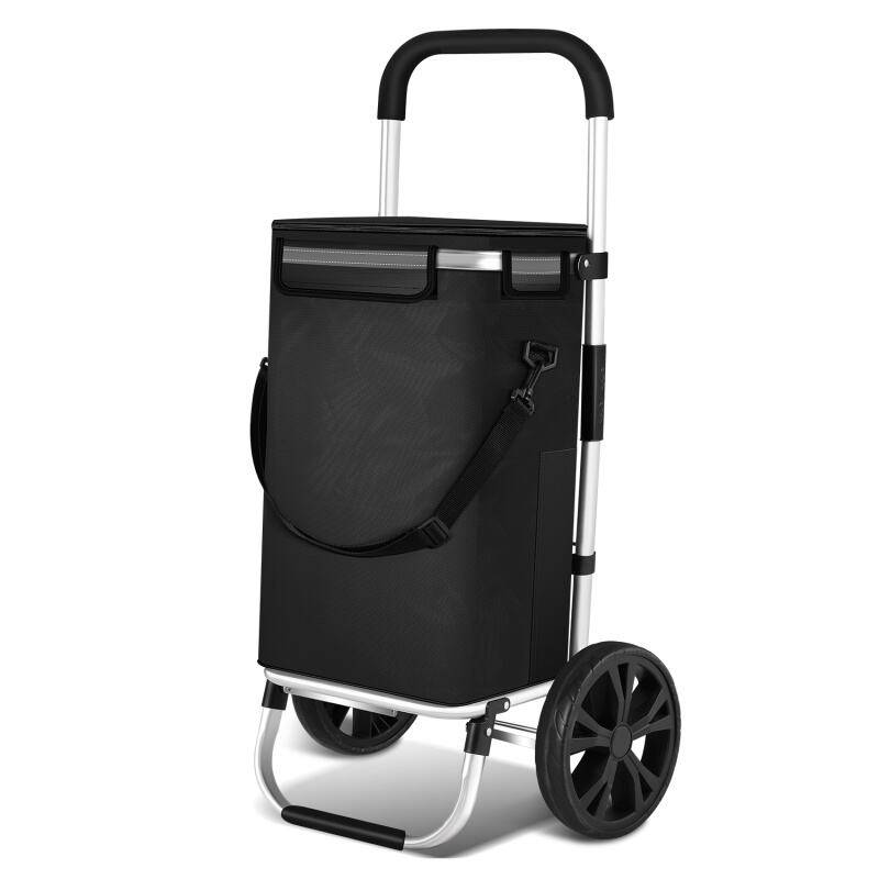 Einkaufstrolley Einkaufswagen klappbar Leicht Aluminium Trolley mit 40L Große Kapazität Thermo Tasche