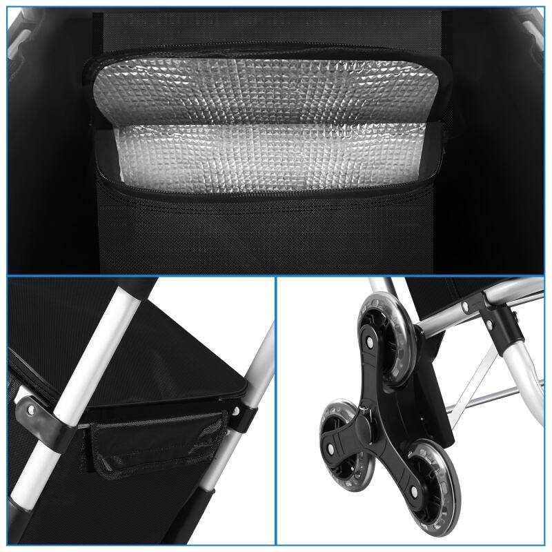 Einkaufstrolley Einkaufswagen klappbar Leicht Aluminium Trolley mit 40L Große Kapazität Thermo Tasche