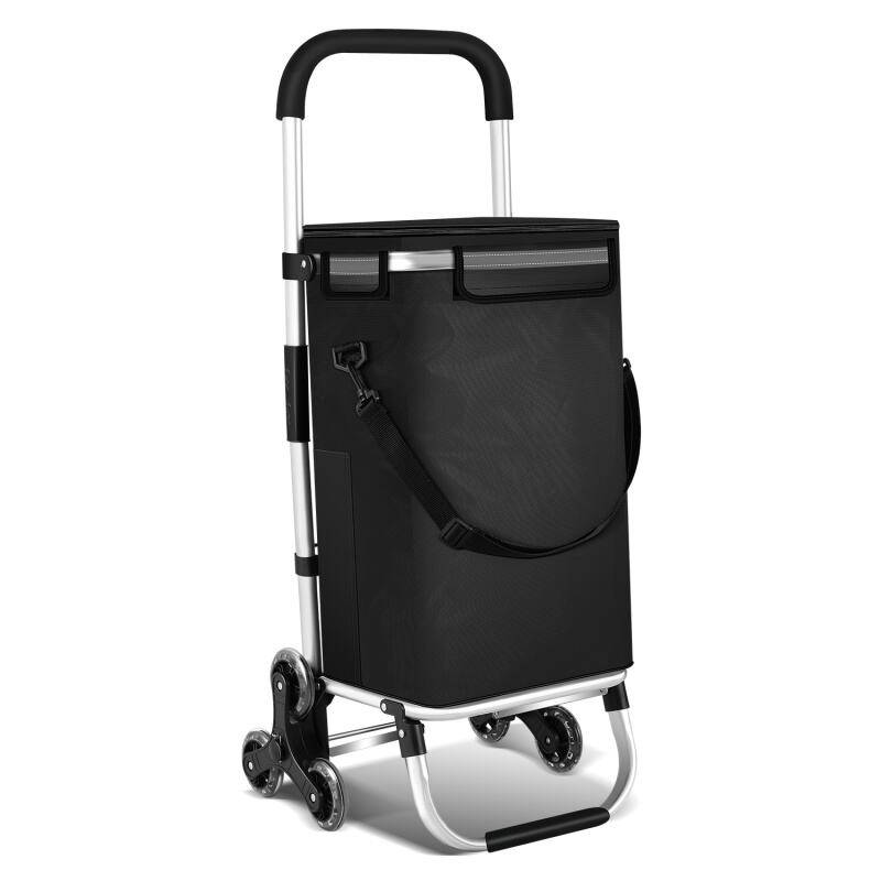 Einkaufstrolley Einkaufswagen klappbar mit Kühlfach & 6 großen Rädern Treppensteiger-Funktion 40 L