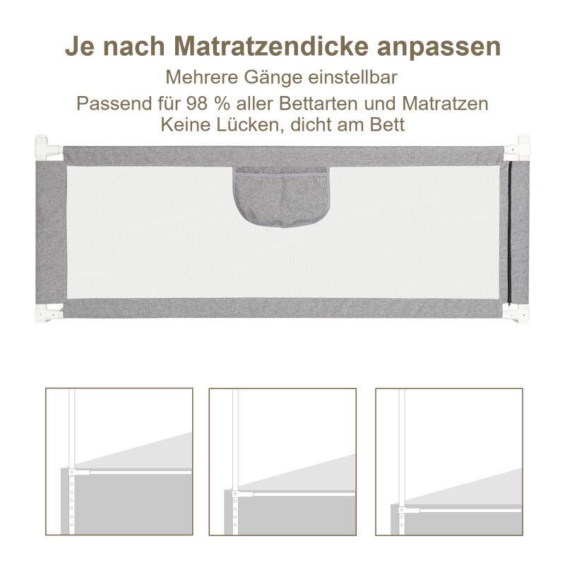Baby Bettgitter Kinderbettgitter Bettschutzgitter mit Vertikal anhebbar und Einhandbedienung zum Schutz vor Stürzen für Babys und Kinder - 180CM
