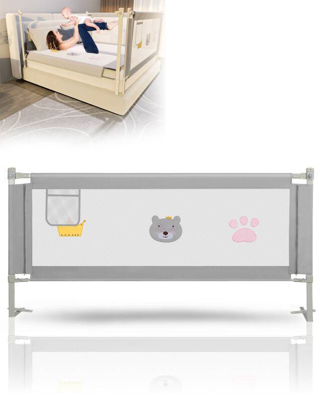 Bettgitter 150x70cm Bettschutzgitter Kinderbettgitter Babybettgitter Rausfallschutz für Bett Grau