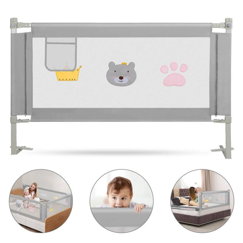 Bettgitter 200x70cm Bettschutzgitter Kinderbettgitter Babybettgitter Rausfallschutz für Bett Grau