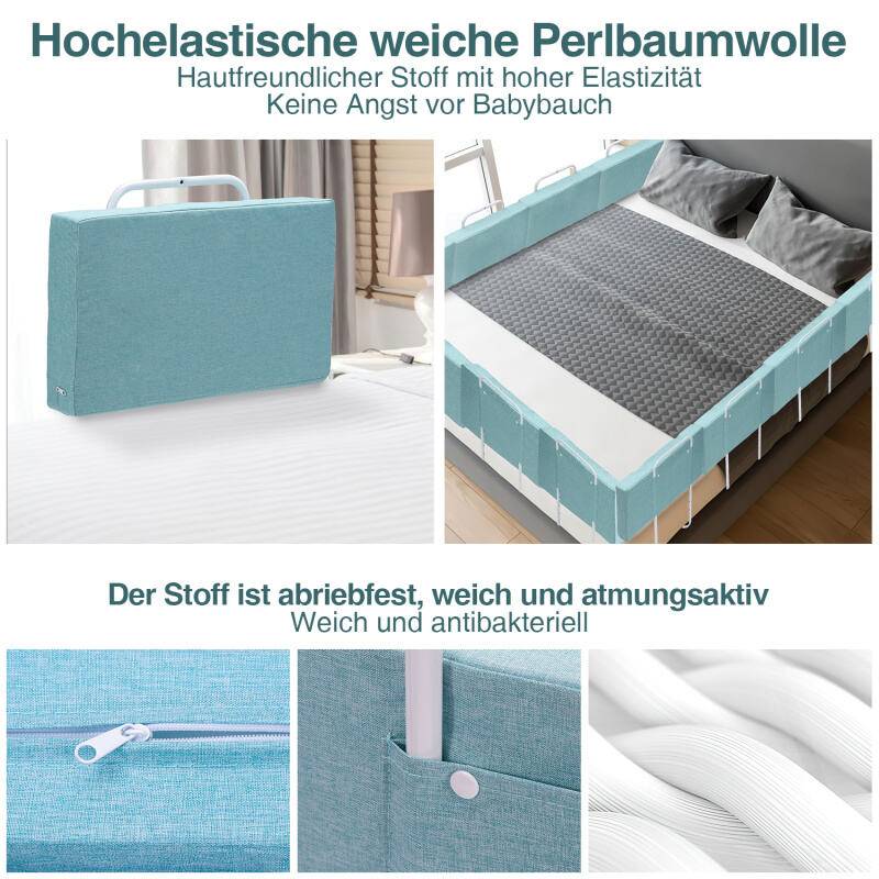 3X Rausfallschutz Bettschutzgitter, Bettgitter,60cm 5-Loch Höhenverstellbar , Kinderbettgitter für Familienbett und Kinderbett(180cm, Grün)