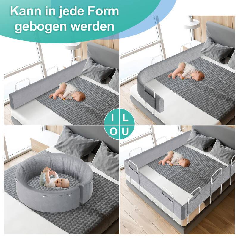 180cm Bettgitter Bettschutzgitter Kinderbettgitter für Kinder Höhenverstellbar 5-Loch Rausfallschutz Babybettgitter für Familienbett und Kinderbett