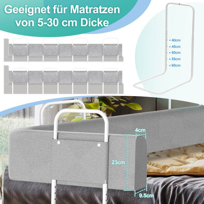 200cm Bettgitter Bettschutzgitter Kinderbettgitter für Kinder Höhenverstellbar 5-Loch Rausfallschutz Babybettgitter für Familienbett und Kinderbett