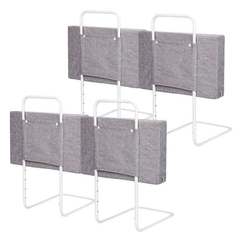 4X Rausfallschutz Bettschutzgitter, Bettgitter,50cm 5-Loch Höhenverstellbar , Kinderbettgitter für Familienbett und Kinderbett(200cm, Leinen Grau)