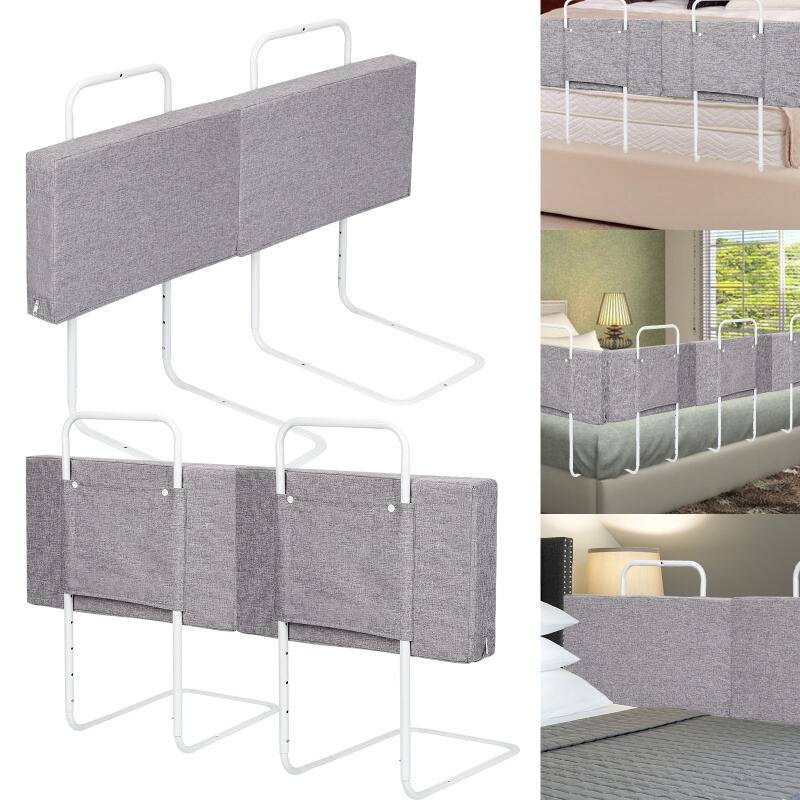 3X Rausfallschutz Bettschutzgitter, Bettgitter,60cm 5-Loch Höhenverstellbar , Kinderbettgitter für Familienbett und Kinderbett(180cm,Grau)