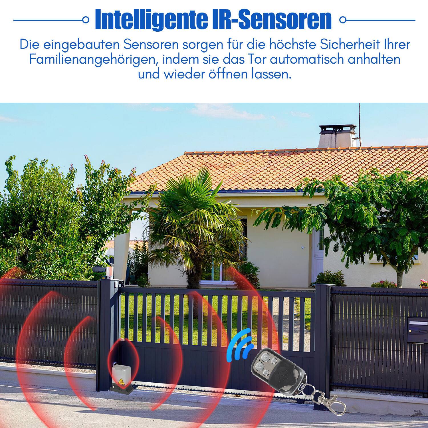 Schiebetorantrieb Toröffner 550W Motor Set bis 1200kg Torantrieb Automatischer Mit WiFi Bluetooth APP und Fernbedienung + Schlüssel