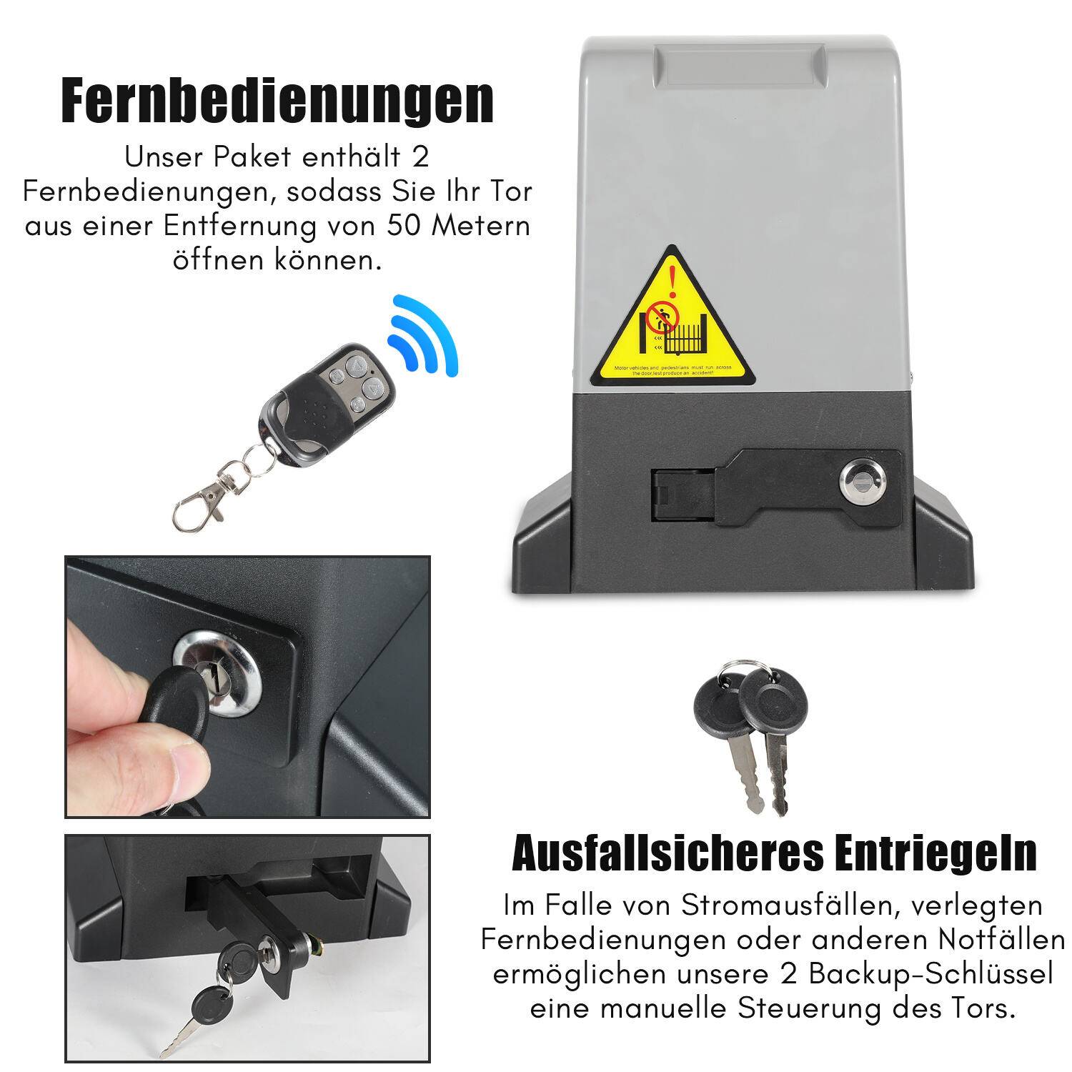 Schiebetorantrieb Toröffner 550W Motor Set bis 1200kg Torantrieb Automatischer Mit WiFi Bluetooth APP und Fernbedienung + Schlüssel
