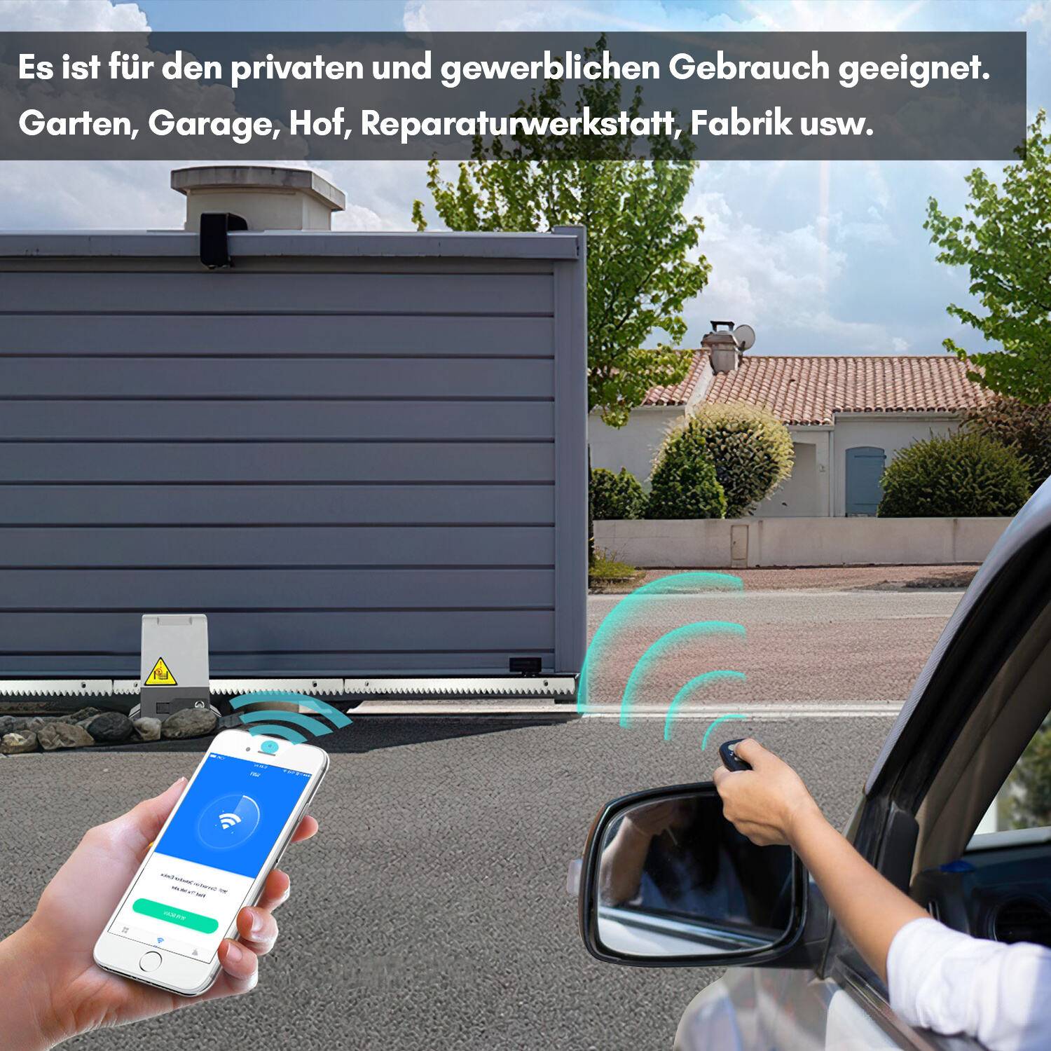 Schiebetorantrieb Toröffner 370W Motor Set bis 800kg Torantrieb Automatischer Mit WiFi Bluetooth APP und Fernbedienung + Schlüssel