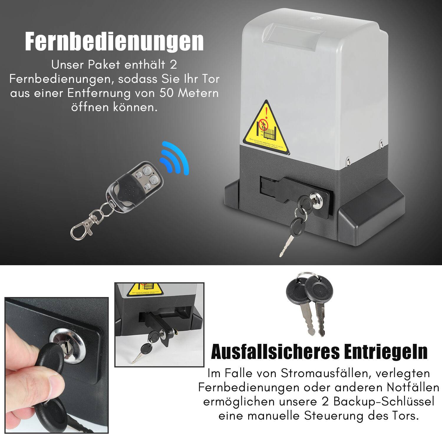 Schiebetorantrieb Toröffner 550W Motor Set bis 1200kg Automatischer Torantrieb Mit Fernbedienung + Schlüssel
