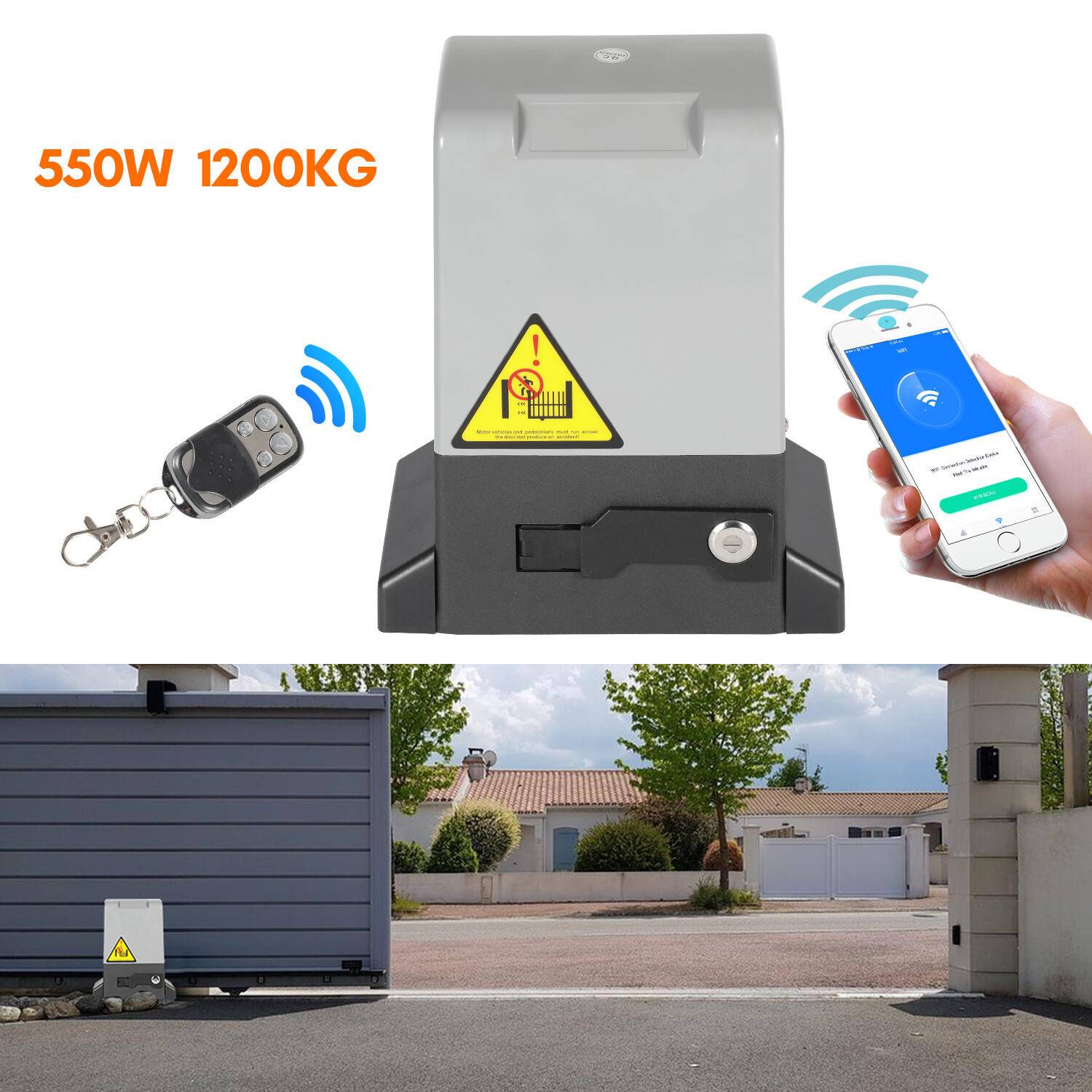 Schiebetorantrieb Toröffner 550W Motor Set bis 1200kg Torantrieb Automatischer Mit WiFi Bluetooth APP und Fernbedienung + Schlüssel
