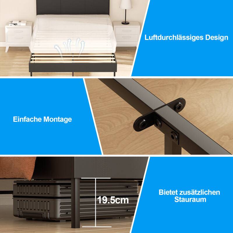 Bettgestell hohes Kopfteil robustes Bettgestell Maximale 120x200CM Tragfähigkeit 350 kg für Schlafzimmerbett Kunstleder