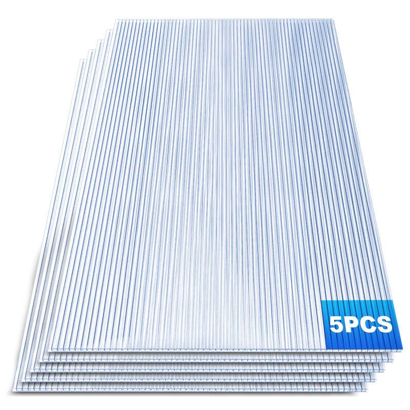 5x Gewächshausplatten Doppelstegplatte Leicht Vielseitig Widerstandsfähig Transparent 8 mm 60,5 x 121 cm
