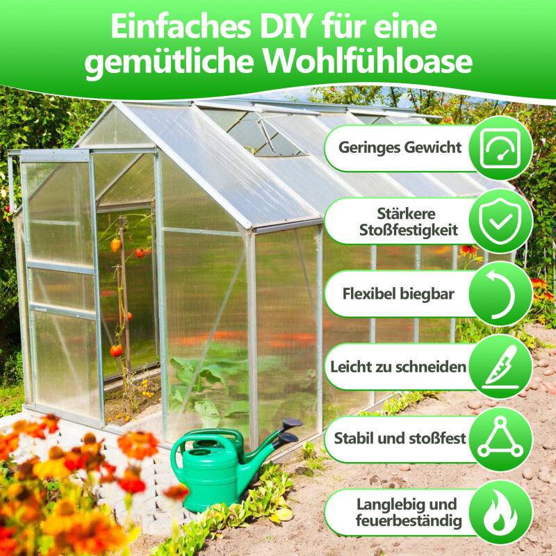 Plastic Gewächshausplatten 5 Stk., Polycarbonat ( PC ) Doppelstegplatte, Hohlkammerplatte, Gewicht 1200g/m2, 8mm Stärke