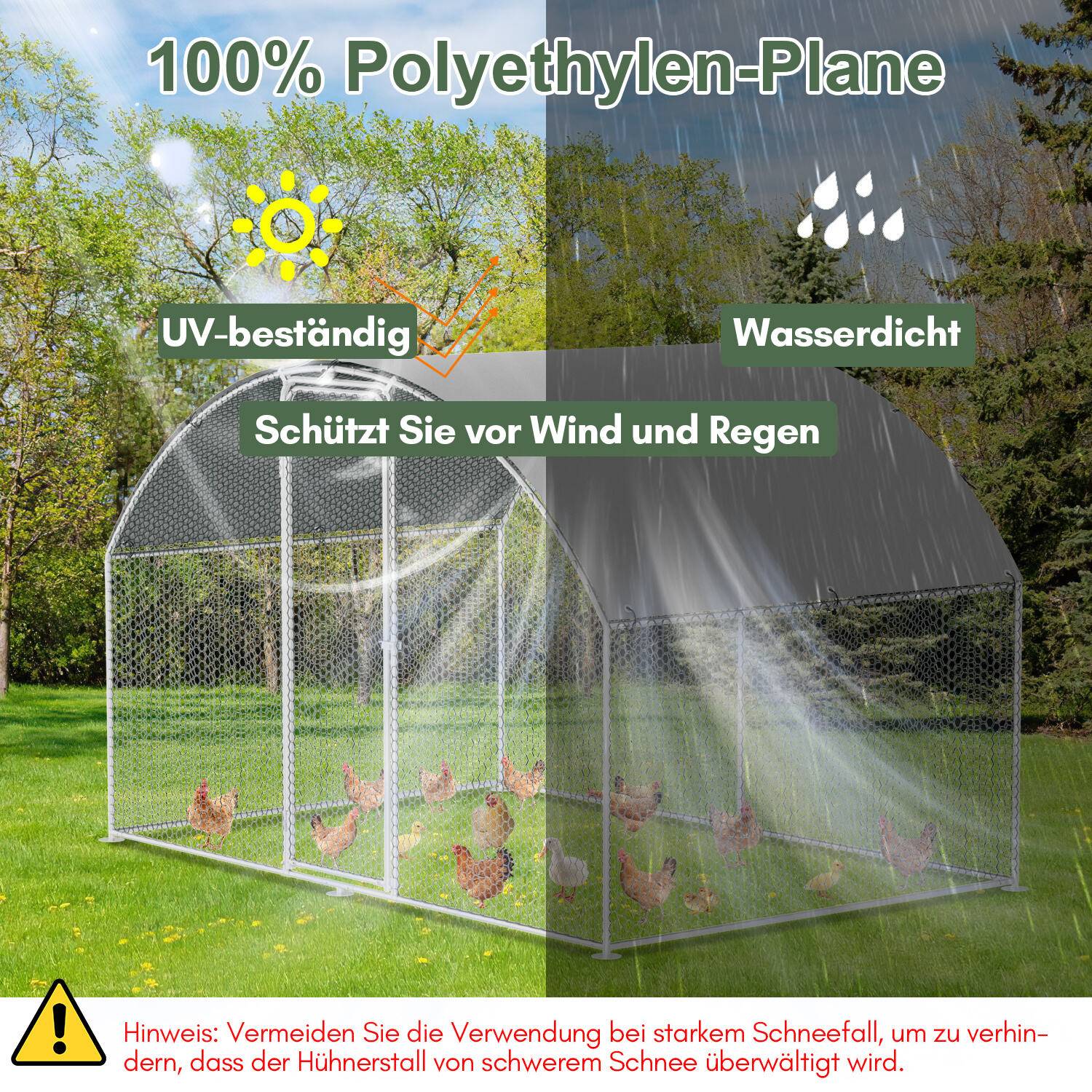 Freilaufgehege – Hühnerstall Kuppeldach aus Metall begehbar, Tür & Riegel – Freigehege für Hühner, Kleintiere & Pflanzen - 3x2x2m mit 6 m² La