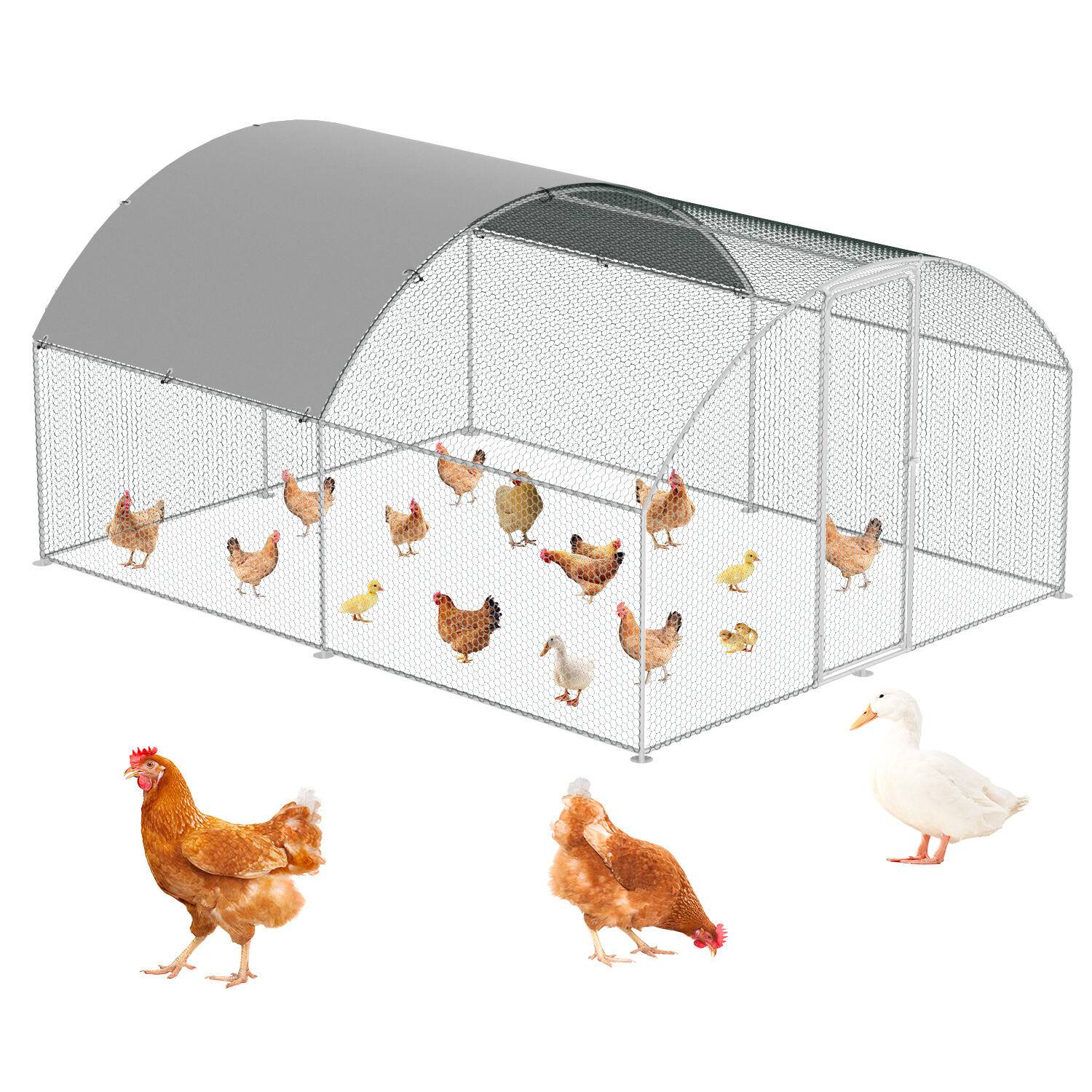 Freilaufgehege Hühnerhaus Kuppeldach 3 x 4 x 2 m Outdoor Hühnerstall Dach Geflügelstall, Verzinkter Stahl Kleintierstall Freigehege mit Sonnenschut