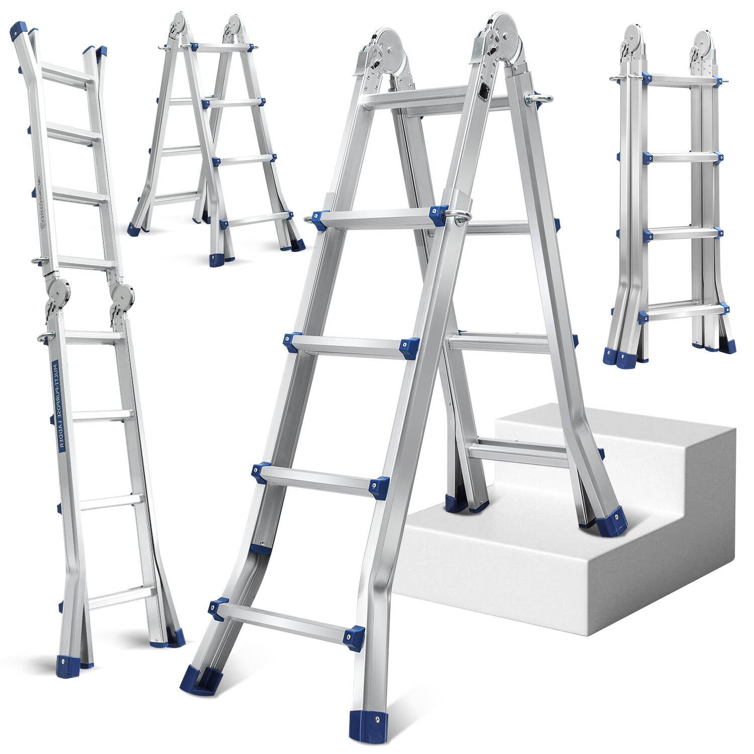 Mehrzweckleiter 4x4 Alu Multifunktionsleiter Teleskopleiter 402cm Silber bis 150kg