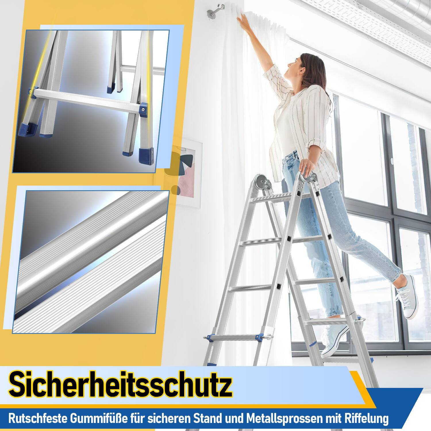 Mehrzweckleiter 4x4 Alu Multifunktionsleiter Teleskopleiter 402cm Silber bis 150kg