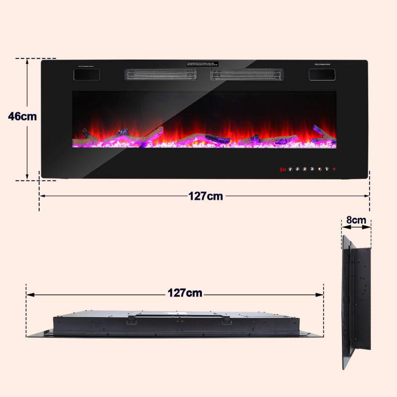 Elektrokamin Wandkamin Elektrischer Kamin 750/1500W Elektroheizung 3D-Flammeneffekt Schwarz