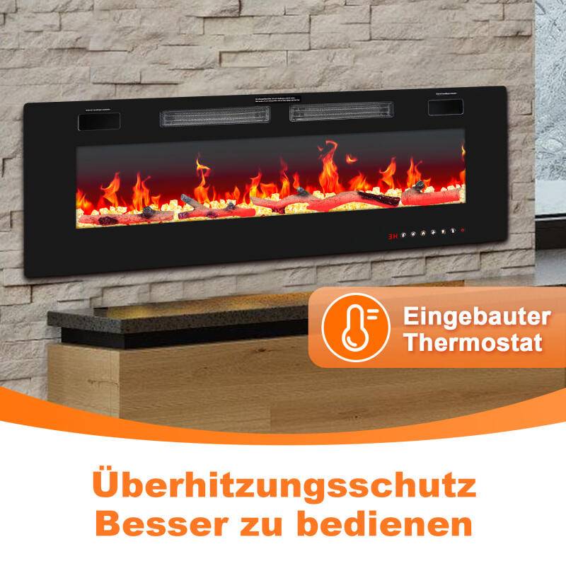 Elektrokamin Wandkamin Elektrischer Kamin 750/1500W Elektroheizung 3D-Flammeneffekt Schwarz