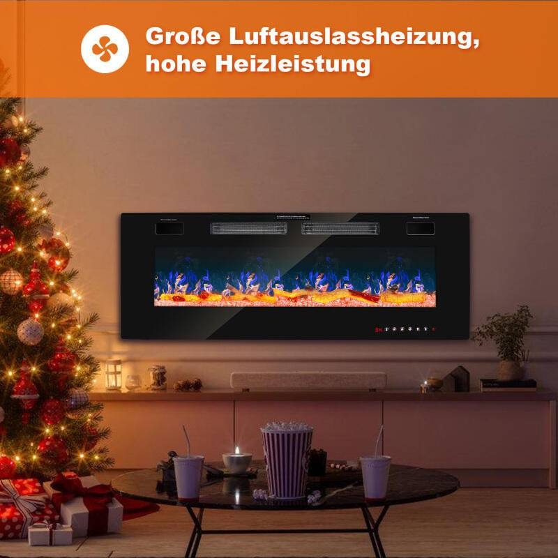 Elektrokamin Wandkamin Elektrischer Kamin 750/1500W Elektroheizung 3D-Flammeneffekt Schwarz