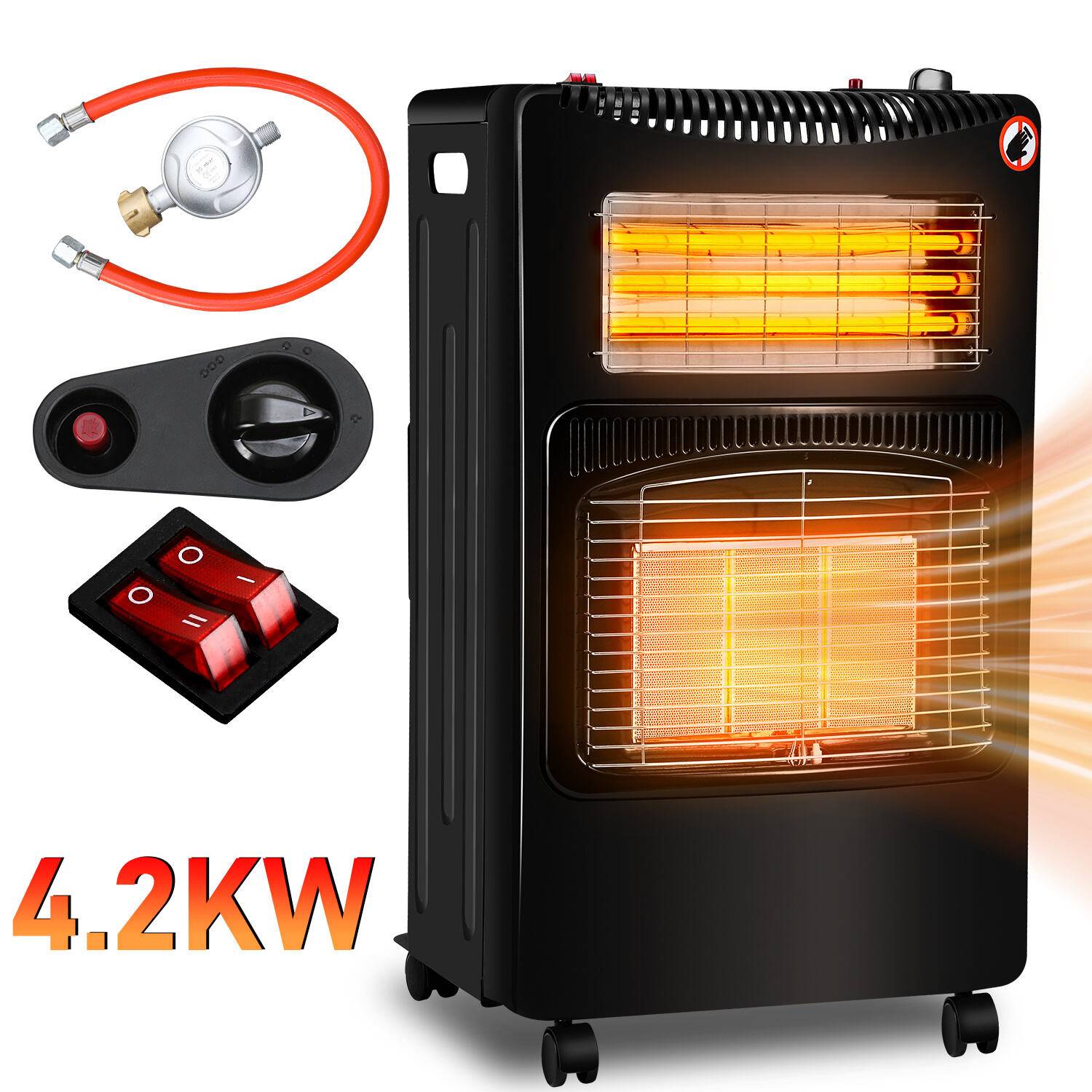 Keramik Gasheizung 4200 Watt mit 3 Heizstufen, Druckregler & Schlauch - Mobil, effizient & energiesparend - Gasheizer Gasheizofen Gasheizgerät He