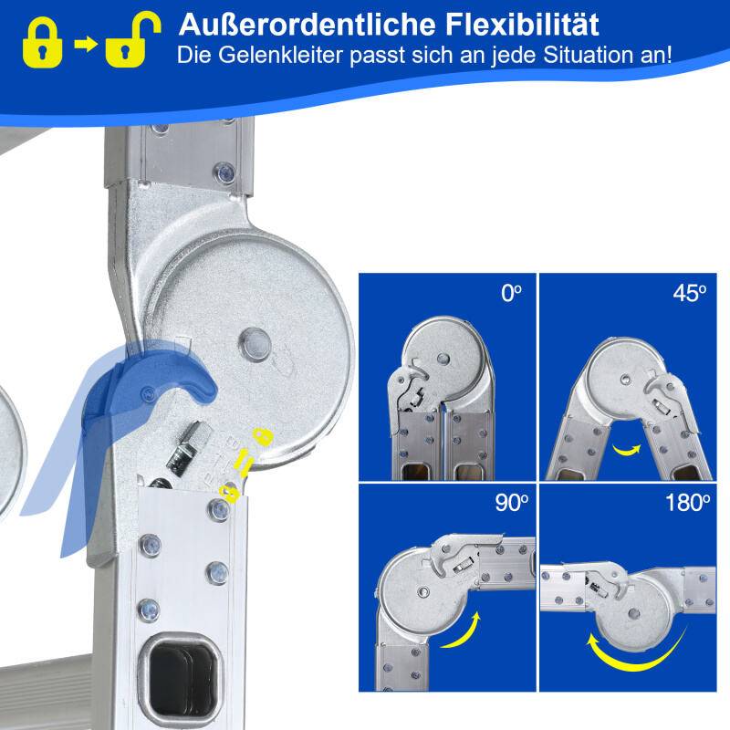 Mehrzweckleiter 7in1 Leiter - Gelenkleiter aus Aluminium - Klapp- & Stehleiter - Anti-Rutsch (4x4 Sprossen)