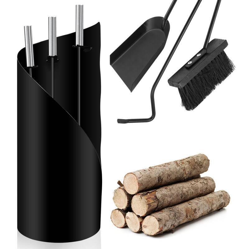 4-teilig Kaminbesteck Edelstahl Kaminbesteck Kamingarnitur Kaminreinigungsset mit Schürhaken, Ascheschaufel, Kaminbesen & Ständer 50cm
