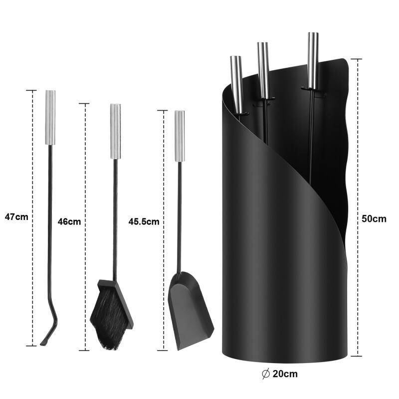4-teilig Kaminbesteck Edelstahl Kaminbesteck Kamingarnitur Kaminreinigungsset mit Schürhaken, Ascheschaufel, Kaminbesen & Ständer 50cm