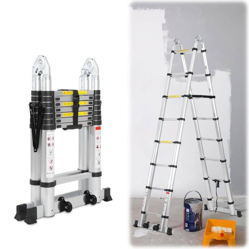 Teleskopleiter Multifunktionsleiter Ausziehleiter 1,9M+1,9M Klappleiter 12 Sprossen Mehrzweckleiter