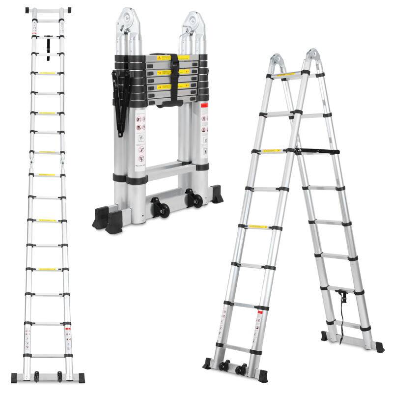 Teleskopleiter Multifunktionsleiter Ausziehleiter 2,5M+2,5M Klappleiter 16 Sprossen Mehrzweckleiter
