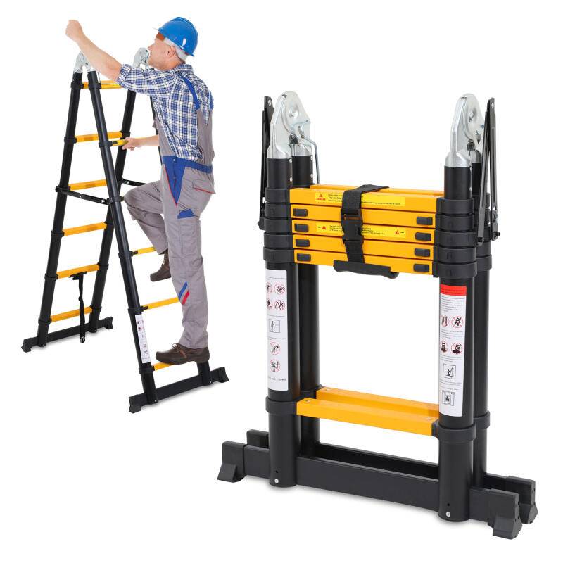 Teleskopleiter Multifunktionsleiter Ausziehleiter 1,9M+1,9M Klappleiter 12 Sprossen Schwarz Mehrzweckleiter