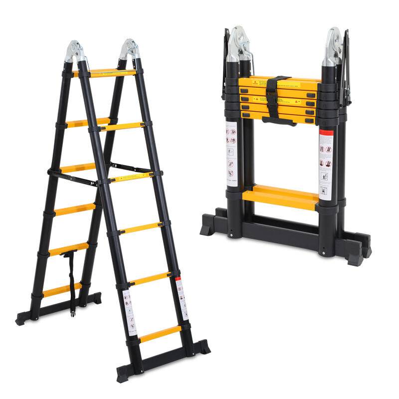 Teleskopleiter Multifunktionsleiter Ausziehleiter 2,5M+2,5M Klappleiter 16 Sprossen Schwarz Mehrzweckleiter